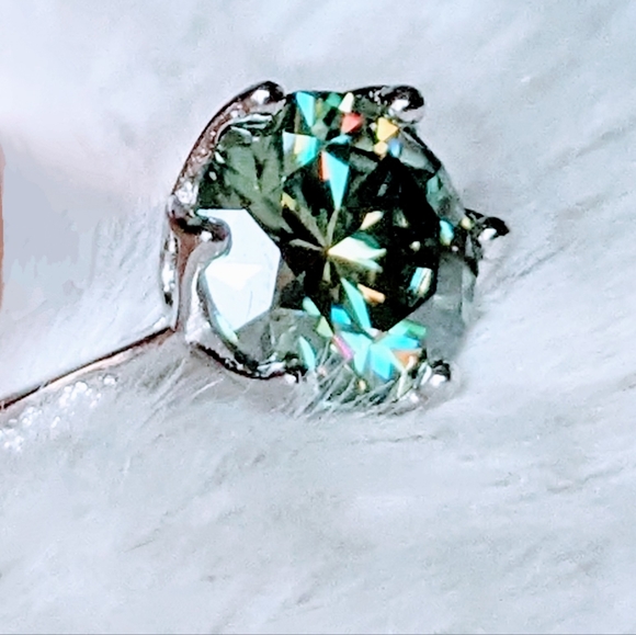 3CT Stunning Authentic Blue Green Moissanite Diamond Alternative Ring, Cathedral - Picture 10 of 13
